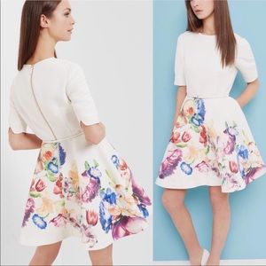TED BAKER FULL SKIRT SKATER TUTSI TAPESTRY MIDI DRESS SZ 6 US TED SZ 2